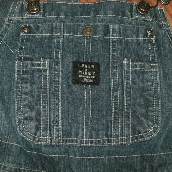 Lakin McKey KEY Blue Jean Carpenter Bib Overalls Denim 100% Cotton Unisex sz 14 - Picture 3 of 4